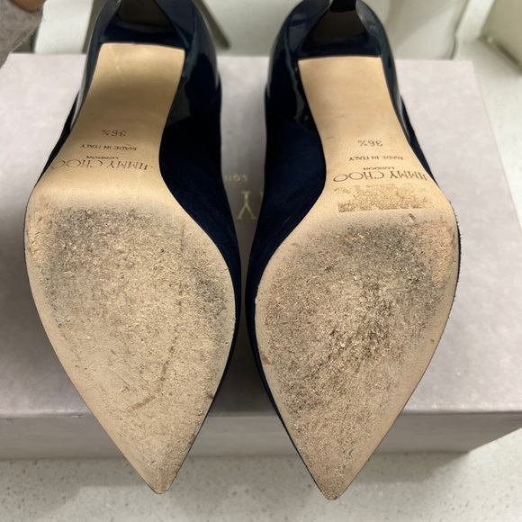 Jimmy Choo Rudy Suede Patent Navy Pumps 100mm - Picture 5 of 13